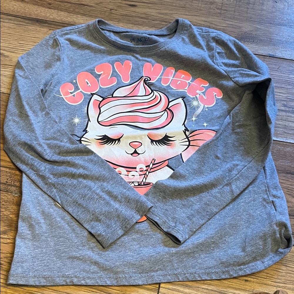 Cozy Vibes Gray Long Sleeve Kids Tee (Bin W)